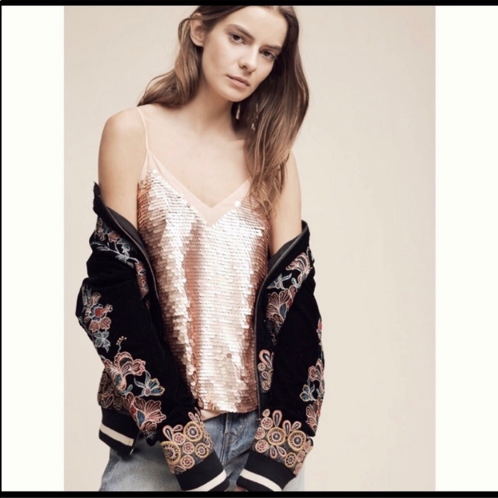 Anthropologie Moulinette Soeurs NWT $98 Sequin Cami Tank Top Embellished Pink 2